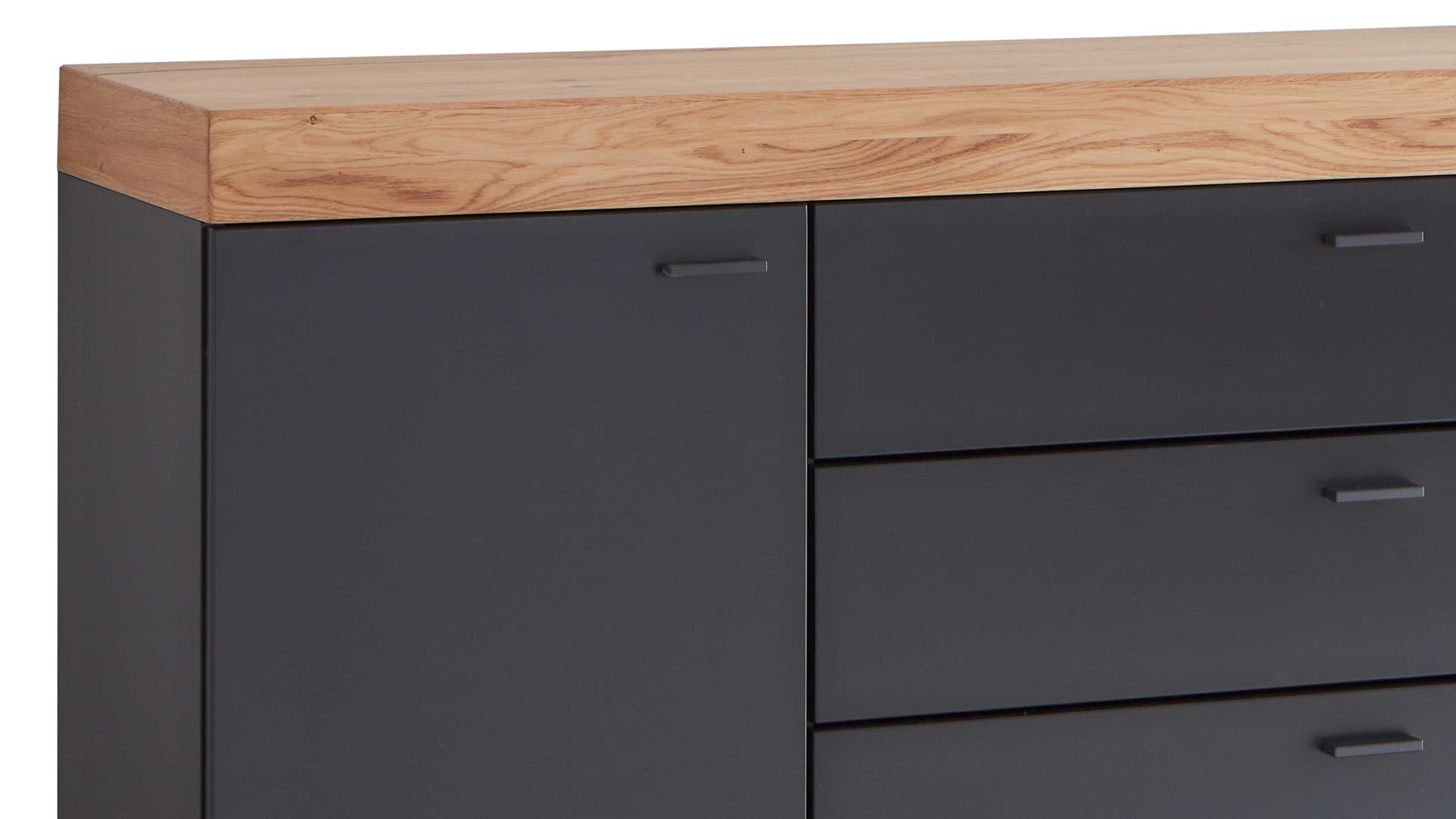 Sideboard Mca furniture aus Holz in Schwarz Wohnmöbelserie Messina - Sideboard Schwarzgrau & Risseiche - zwei Türen, drei Schubladen, Breite ca. 180 cm