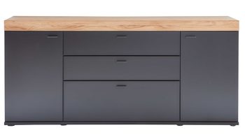 Sideboard Mca furniture aus Holz in Schwarz Wohnmöbelserie Messina - Sideboard Schwarzgrau & Risseiche - zwei Türen, drei Schubladen, Breite ca. 180 cm