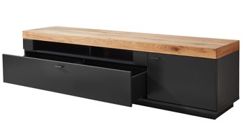 Wohnwand Mca furniture aus Holz in Schwarz Wohnmöbelserie Messina - Wohnwand Schwarzgrau & Risseiche - dreiteilig, Breite ca. 320 cm