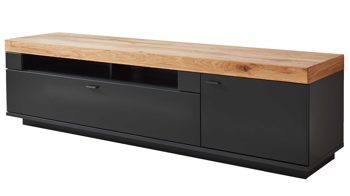 Lowboard Mca furniture aus Holz in Schwarz Wohnmöbelserie Messina - Lowboard Schwarzgrau & Risseiche - ein Auszug, eine Tür, Länge ca. 210 cm