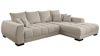 Ecksofa KAWOO aus Stoff in Beige KAWOO Eckcouch Mustang beige Mikrofaser Rosario 451 & schwarze Füße - Stellfläche ca. 300 x 225 cm