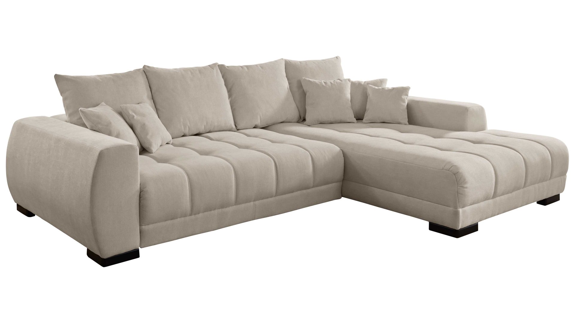 Ecksofa KAWOO aus Stoff in Beige KAWOO Eckcouch Mustang beige Mikrofaser Rosario 451 & schwarze Füße - Stellfläche ca. 300 x 225 cm