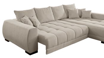 Ecksofa KAWOO aus Stoff in Beige KAWOO Eckcouch Mustang beige Mikrofaser Rosario 451 & schwarze Füße - Stellfläche ca. 300 x 225 cm