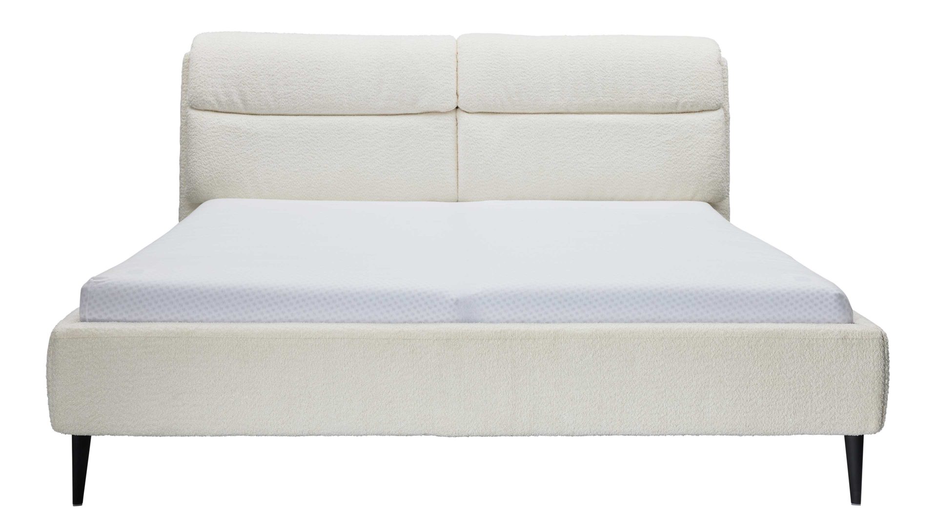 Bettgestell Interliving aus Stoff in Weiß Interliving Polsterbett Serie 1416 - Polsterbettgestell naturweiße Chenille Kama 680000 & schwarze Metallfüße – Liegefläche ca. 180 x 200 cm