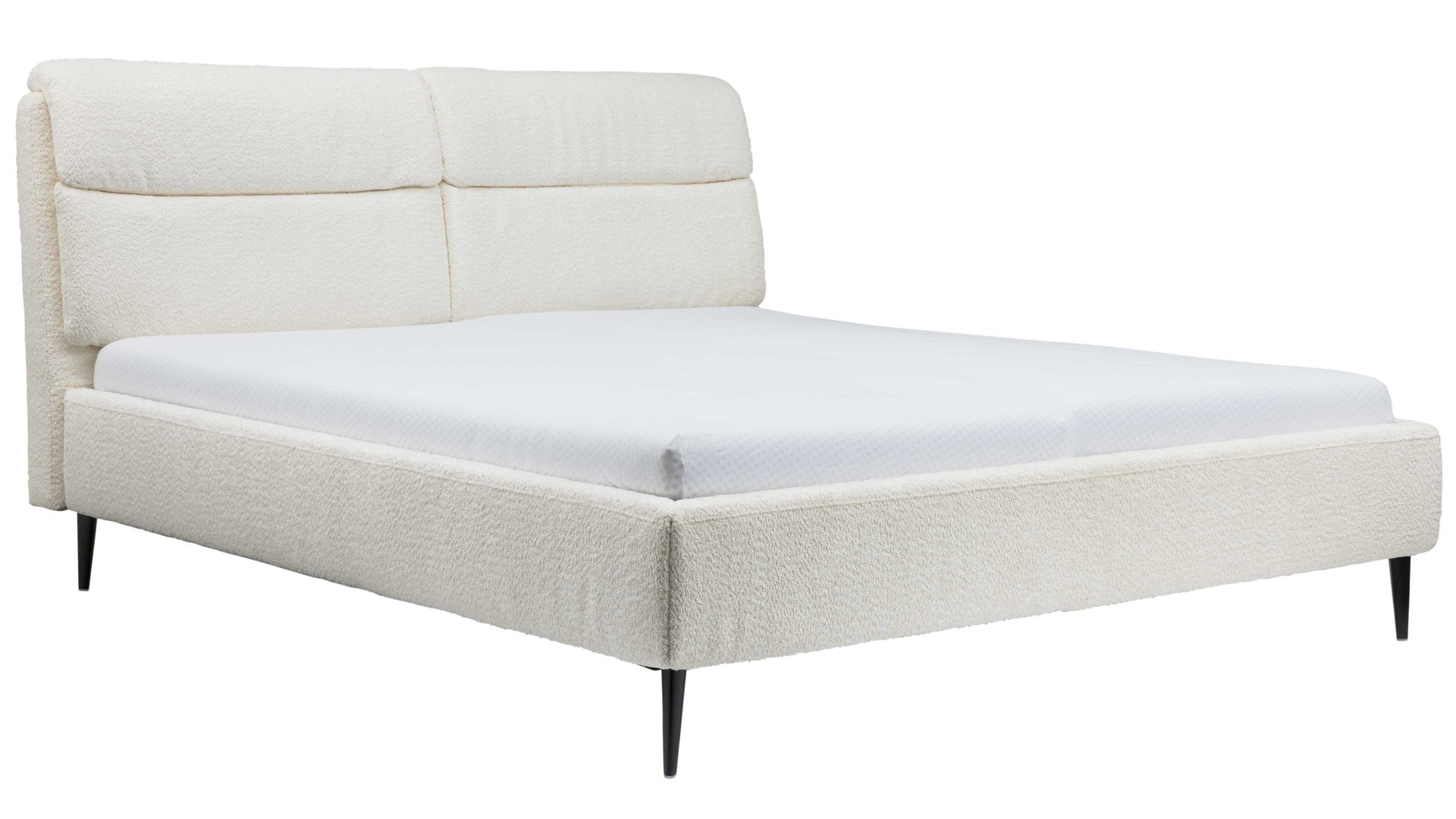 Bettgestell Interliving aus Stoff in Weiß Interliving Polsterbett Serie 1416 - Polsterbettgestell naturweiße Chenille Kama 680000 & schwarze Metallfüße – Liegefläche ca. 180 x 200 cm