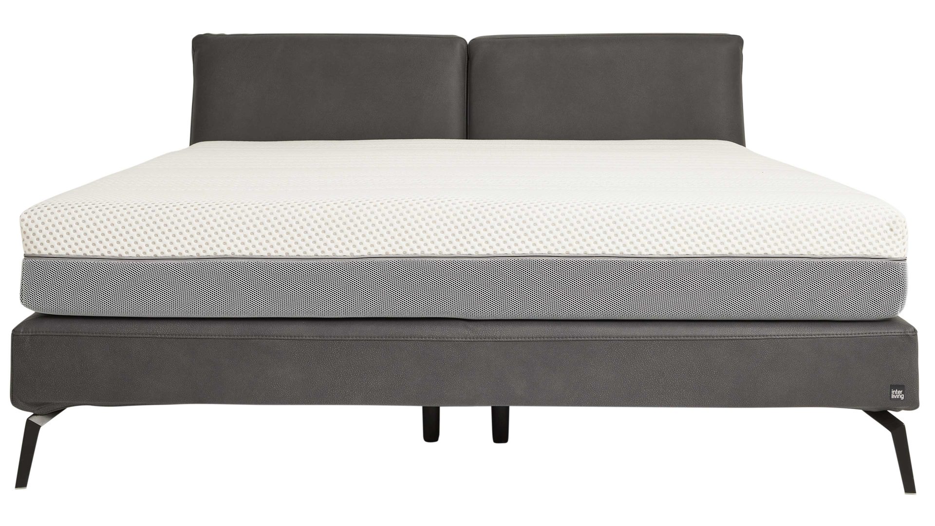 Boxspringbett Interliving aus Stoff in Dunkelgrau Interliving Bettensystem Serie 1416 - Boxspringbett graphitfarbene Mikrofaser Galero Punto 650006 & schwarze Metallfüße – Liegefläche ca. 180 x 200 cm