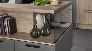 Einbauküche Nobilia® aus Holz in Dunkelgrau nobilia® Einbauküche Touch mit Einbaugeräten Schiefergrau & Eiche Bergamo - Stellfläche ca. 309 x 308 cm