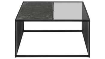 Couchtisch Actona group aus MDF in Schwarz Couchtisch Strington rauchfarbenes Glas & schwarze Marmoroptik, schwarzes Metallgestell - ca. 80 x 80 cm