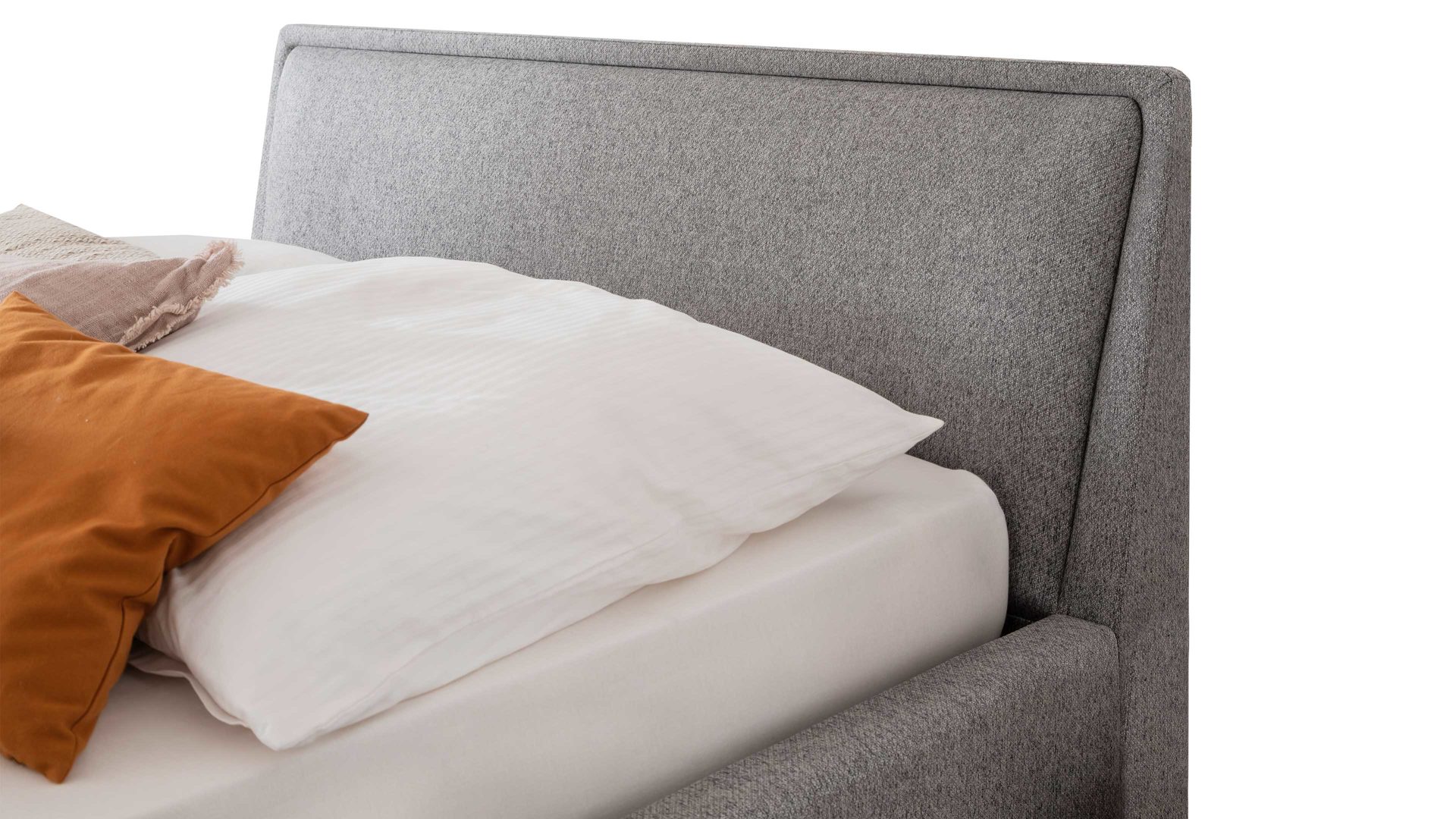 Bettgestell Meise.möbel aus Stoff in Grau Polsterbettgestell Frieda mit Bettkasten grauer Bezug Stelar 92 & eichefarbene Holzfüße - Liegefläche ca. 140 x 200 cm