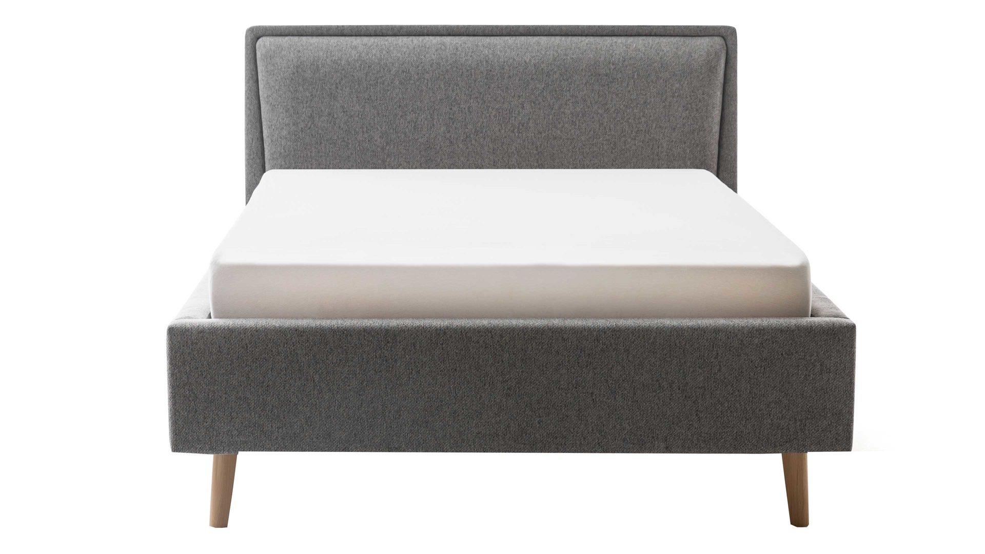 Bettgestell Meise.möbel aus Stoff in Grau Polsterbettgestell Frieda mit Bettkasten grauer Bezug Stelar 92 & eichefarbene Holzfüße - Liegefläche ca. 140 x 200 cm