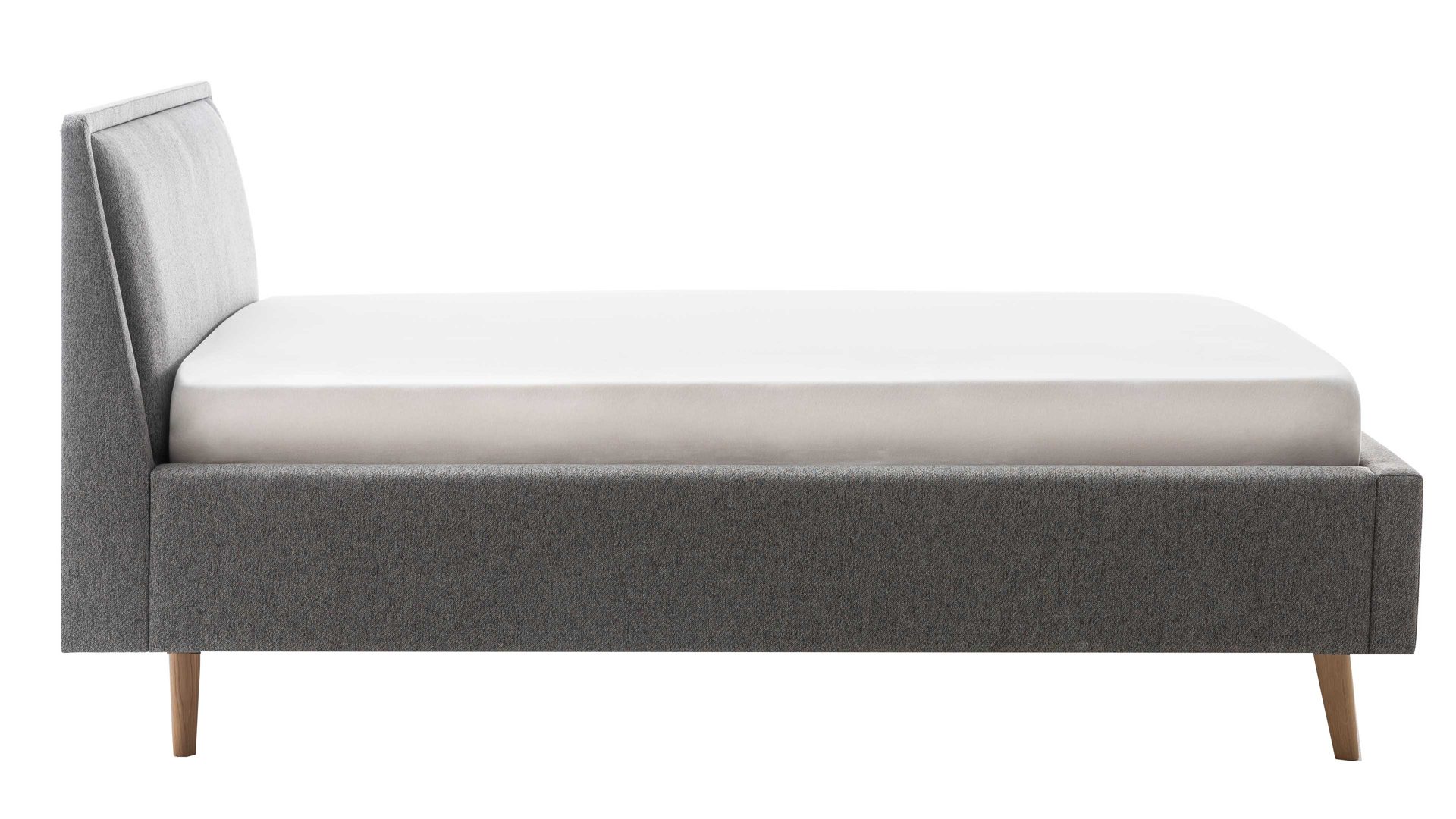Bettgestell Meise.möbel aus Stoff in Grau Polsterbettgestell Frieda mit Bettkasten grauer Bezug Stelar 92 & eichefarbene Holzfüße - Liegefläche ca. 140 x 200 cm