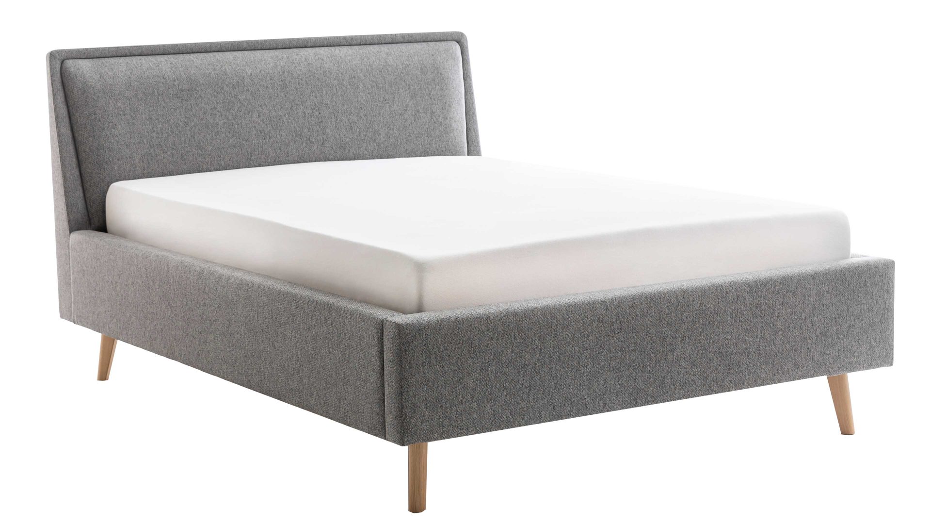 Bettgestell Meise.möbel aus Stoff in Grau Polsterbettgestell Frieda mit Bettkasten grauer Bezug Stelar 92 & eichefarbene Holzfüße - Liegefläche ca. 140 x 200 cm