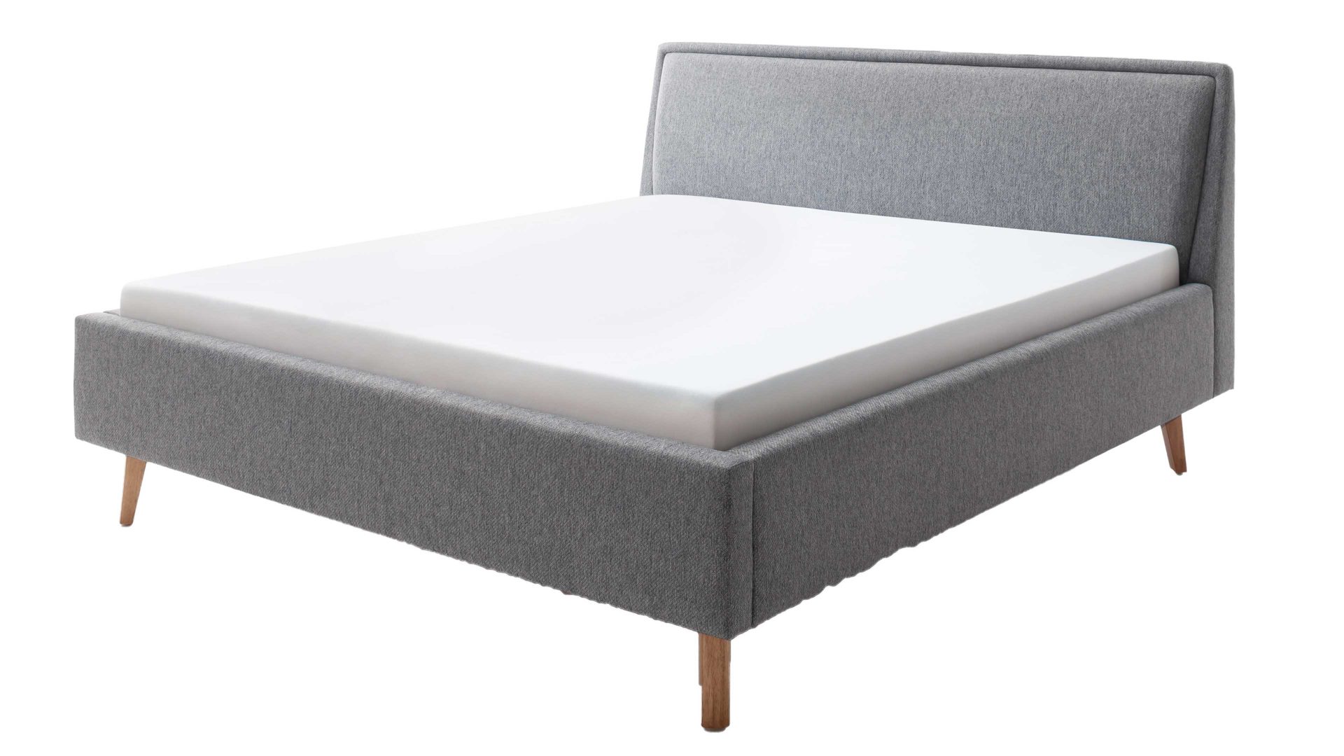 Bettgestell Meise.möbel aus Stoff in Grau Polsterbettgestell Frieda mit Bettkasten grauer Bezug Stelar 92 & eichefarbene Holzfüße - Liegefläche ca. 180 x 200 cm