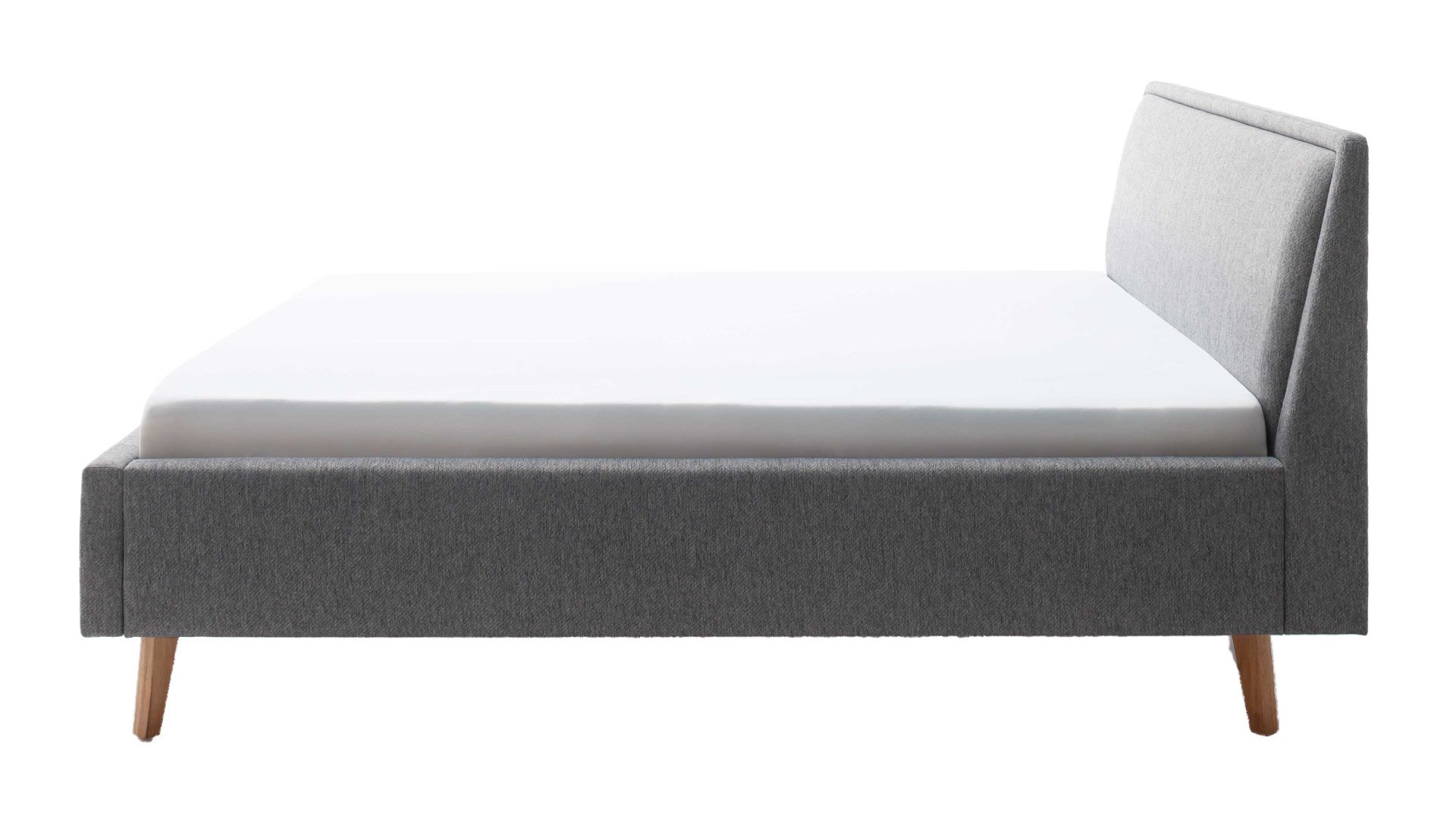 Bettgestell Meise.möbel aus Stoff in Grau Polsterbettgestell Frieda mit Bettkasten grauer Bezug Stelar 92 & eichefarbene Holzfüße - Liegefläche ca. 180 x 200 cm