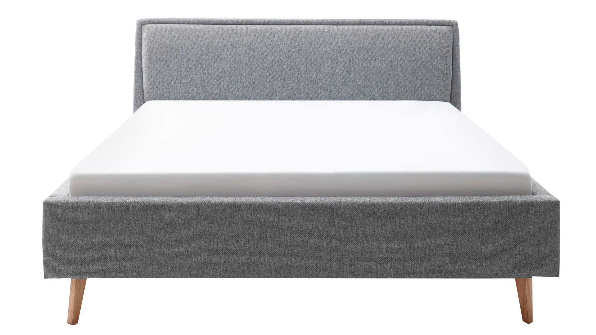 Bettgestell Meise.möbel aus Stoff in Grau Polsterbettgestell Frieda grauer Bezug Stelar 92 & eichefarbene Holzfüße - Liegefläche ca. 180 x 200 cm