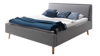Bettgestell Meise.möbel aus Stoff in Grau Polsterbettgestell Frieda grauer Bezug Stelar 92 & eichefarbene Holzfüße - Liegefläche ca. 180 x 200 cm