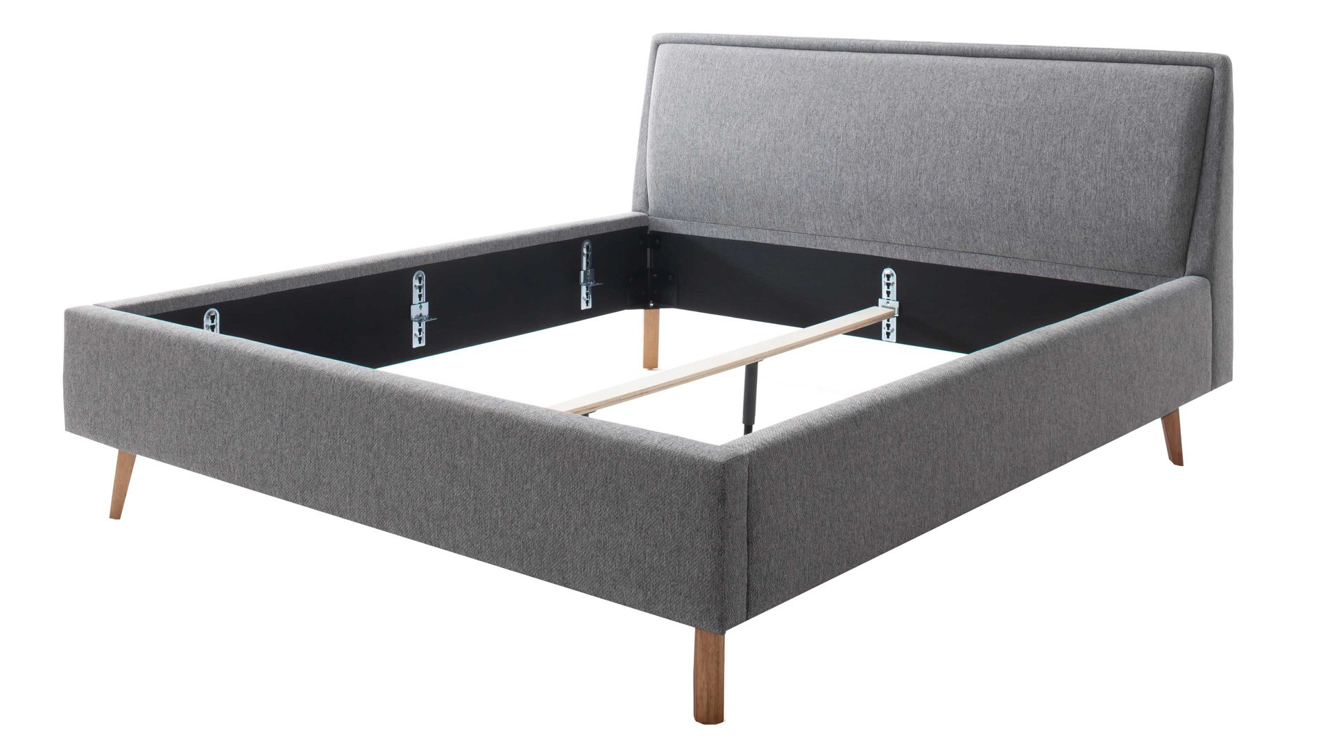 Bettgestell Meise.möbel aus Stoff in Grau Polsterbettgestell Frieda grauer Bezug Stelar 92 & eichefarbene Holzfüße - Liegefläche ca. 180 x 200 cm