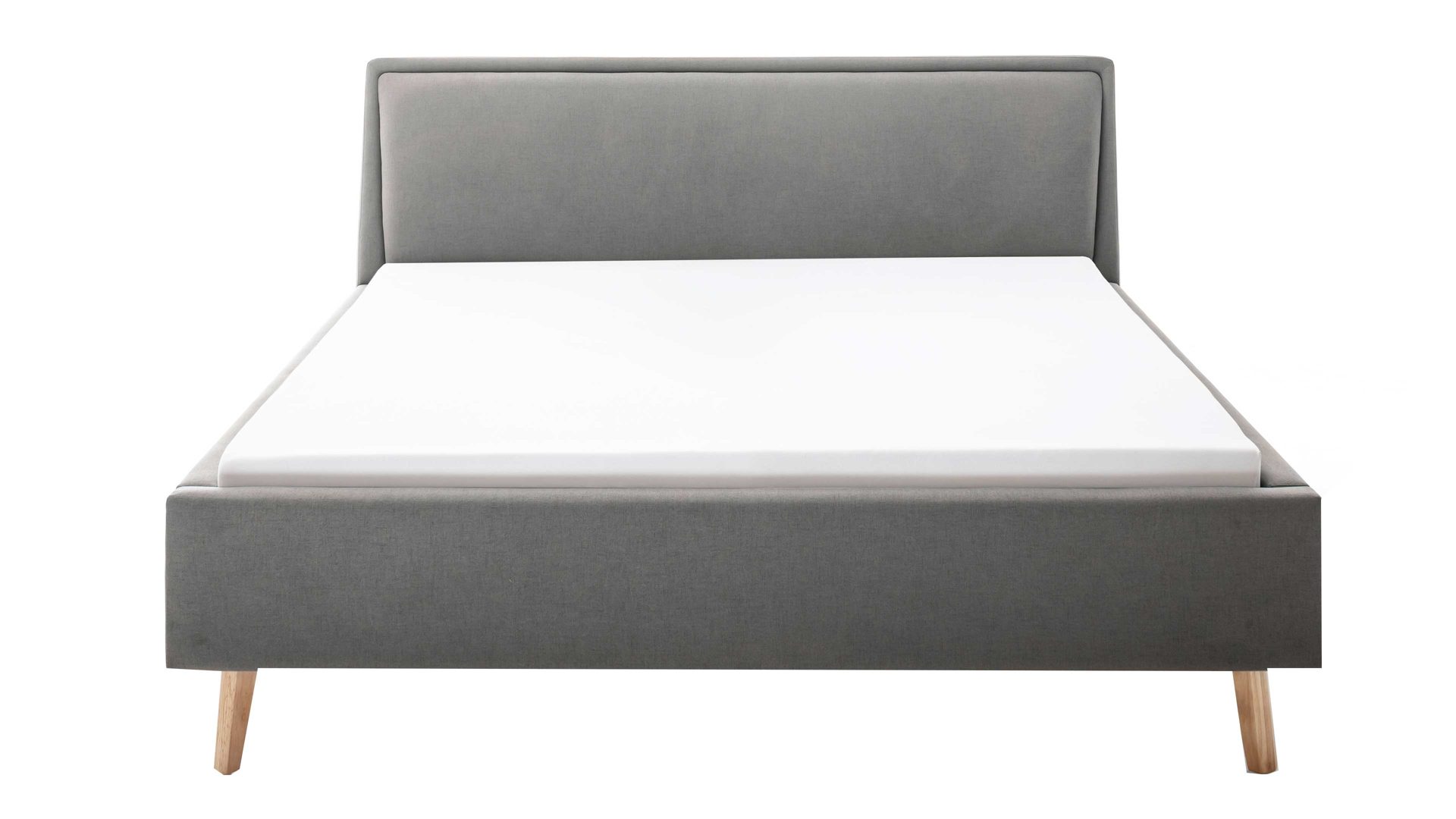 Bettgestell Meise.möbel aus Stoff in Hellgrau Polsterbettgestell Frieda hellgrauer Bezug Sawana 21 & eichefarbene Holzfüße - Liegefläche ca. 140 x 200 cm