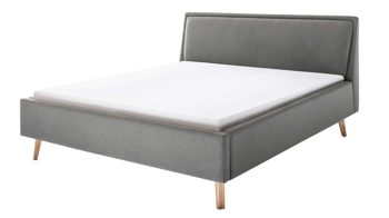 Bettgestell Meise.möbel aus Stoff in Hellgrau Polsterbettgestell Frieda hellgrauer Bezug Sawana 21 & eichefarbene Holzfüße - Liegefläche ca. 180 x 200 cm