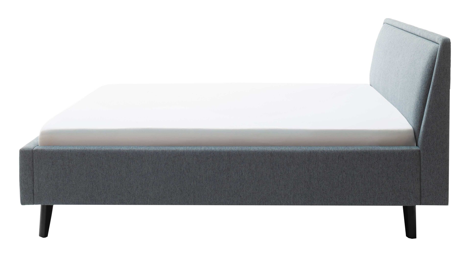 Bettgestell Meise.möbel aus Stoff in Blau Polsterbettgestell Frieda oceanfarbener Bezug Stelar 39 & schwarze Holzfüße - Liegefläche ca. 180 x 200 cm