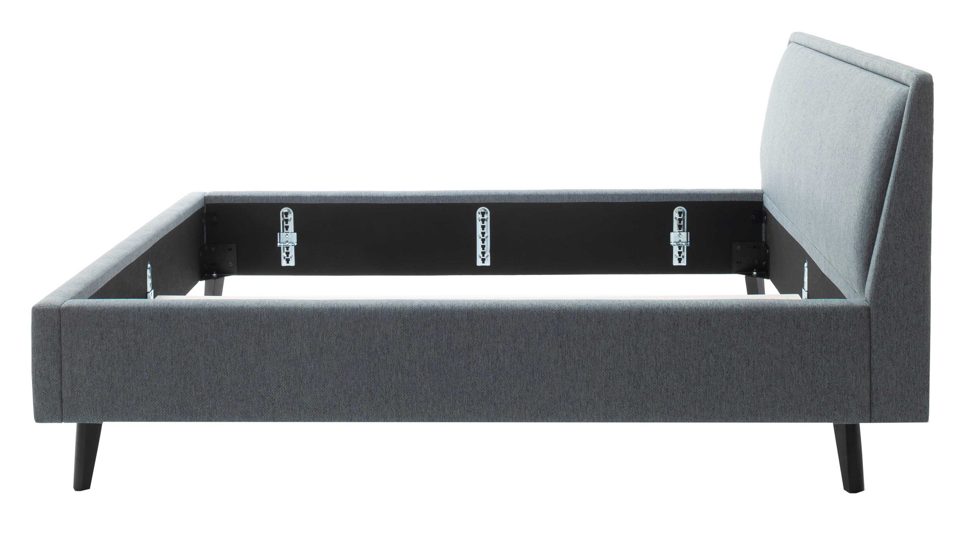 Bettgestell Meise.möbel aus Stoff in Blau Polsterbettgestell Frieda oceanfarbener Bezug Stelar 39 & schwarze Holzfüße - Liegefläche ca. 180 x 200 cm