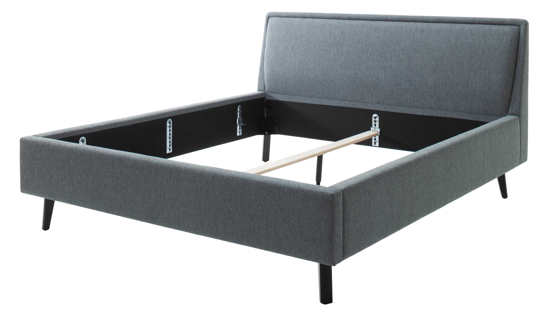 Bettgestell Meise.möbel aus Stoff in Blau Polsterbettgestell Frieda oceanfarbener Bezug Stelar 39 & schwarze Holzfüße - Liegefläche ca. 180 x 200 cm