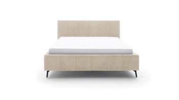 Polsterbett Meise.möbel aus Stoff in Beige Polsterbettgestell Lizzano mit Bettkasten beiger Samtbezug Cloud 03 & Metallfüße  - Liegefläche ca. 180 x 200 cm