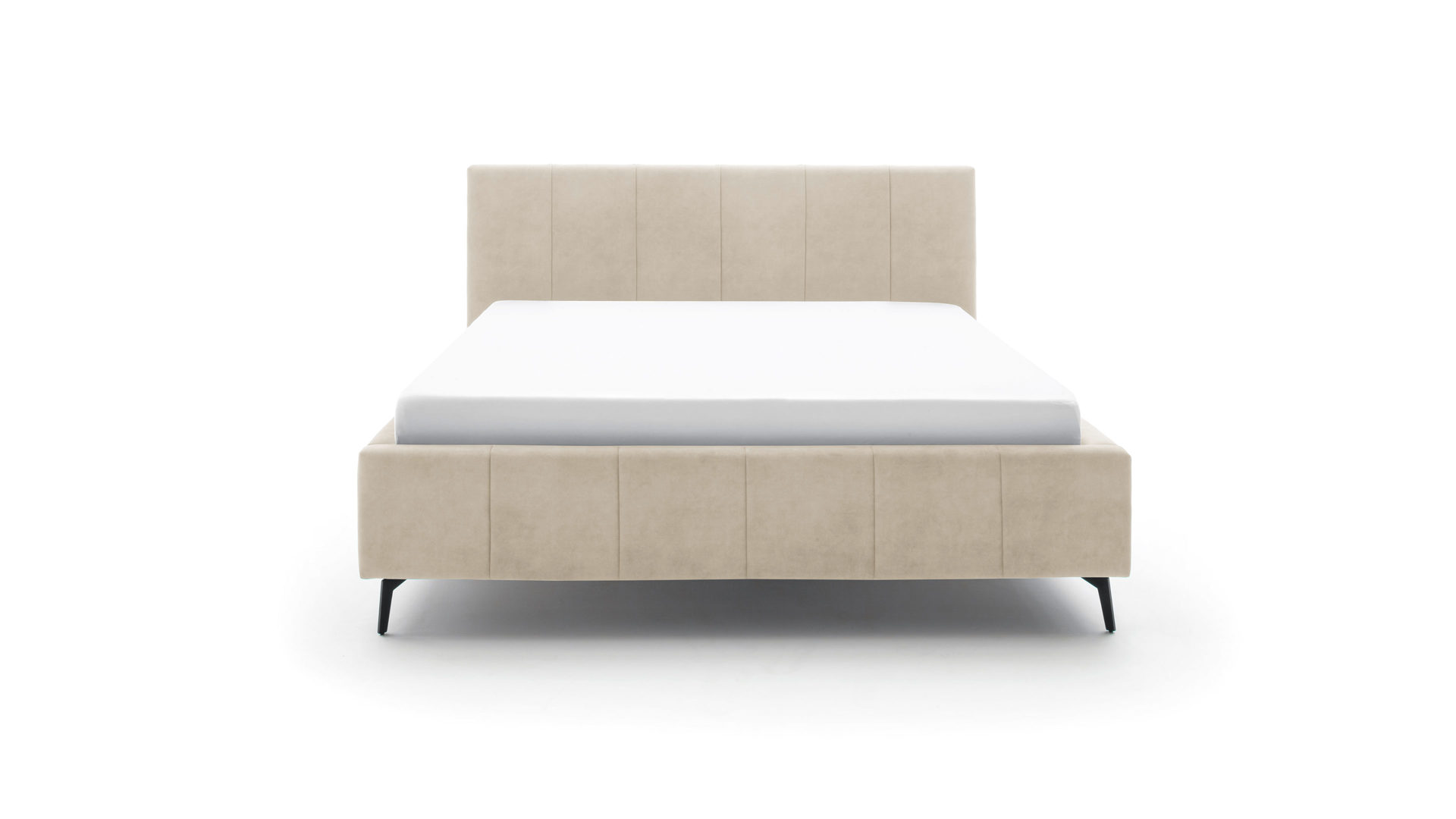 Polsterbett Meise.möbel aus Stoff in Beige Polsterbettgestell Lizzano mit Bettkasten beiger Samtbezug Cloud 03 & Metallfüße  - Liegefläche ca. 180 x 200 cm