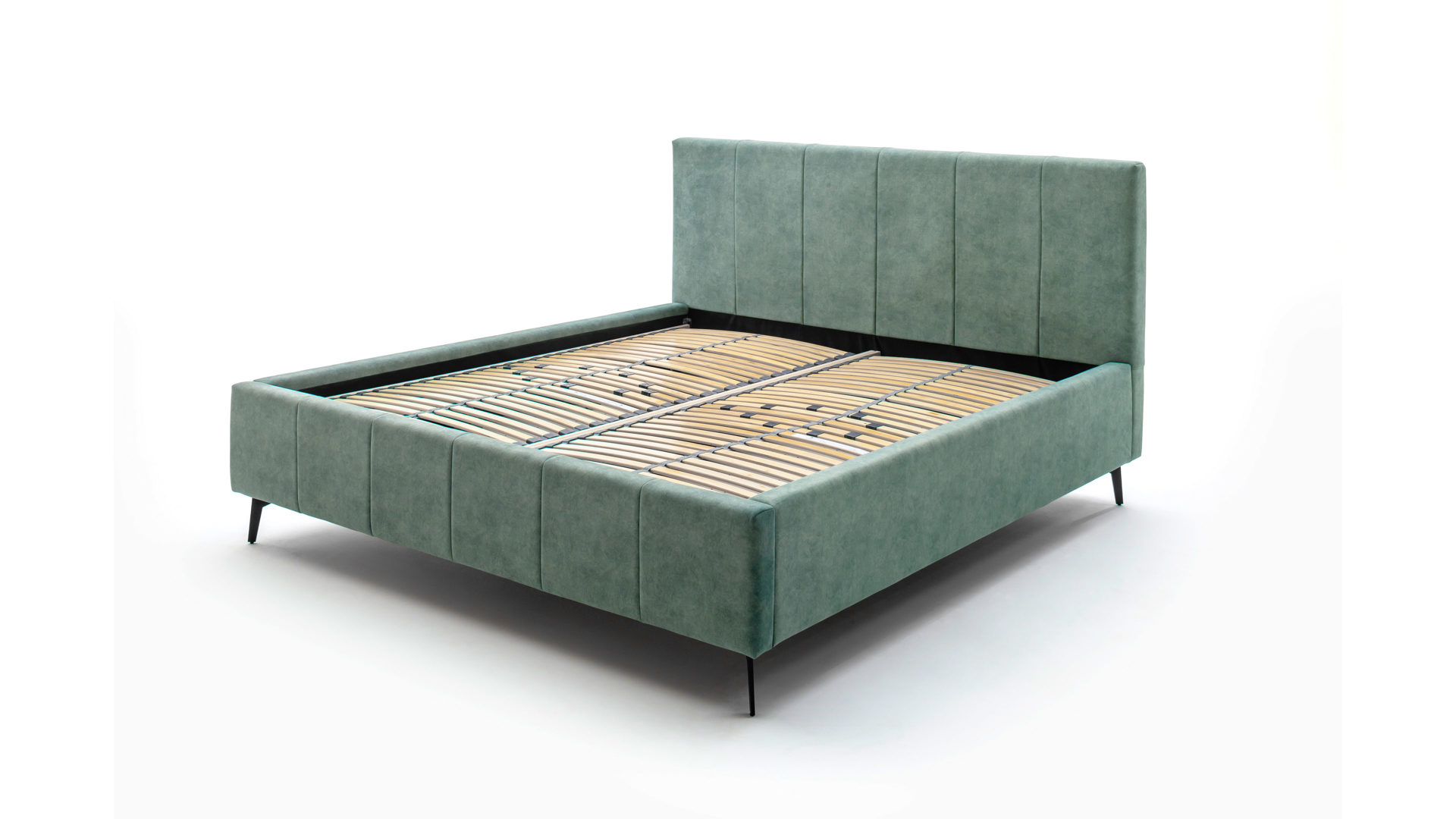 Polsterbett Meise.möbel aus Stoff in Grün Polsterbettgestell Lizzano mit Bettkasten grüner Samtbezug Cloud 33 & Metallfüße  - Liegefläche ca. 180 x 200 cm