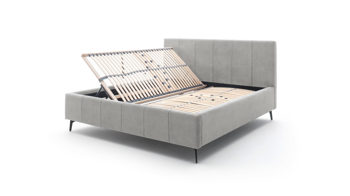 Polsterbett Meise.möbel aus Stoff in Hellgrau Polsterbettgestell Lizzano mit Bettkasten hellgrauer Samtbezug Cloud 81 & Metallfüße - Liegefläche ca. 180 x 200 cm