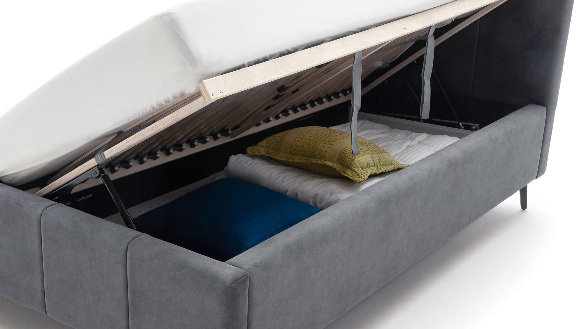 Polsterbett Meise.möbel aus Stoff in Anthrazit Polsterbettgestell Lizzano mit Bettkasten anthrazitfarbener Samtbezug Cloud 84 & Metallfüße - Liegefläche ca. 180 x 200 cm