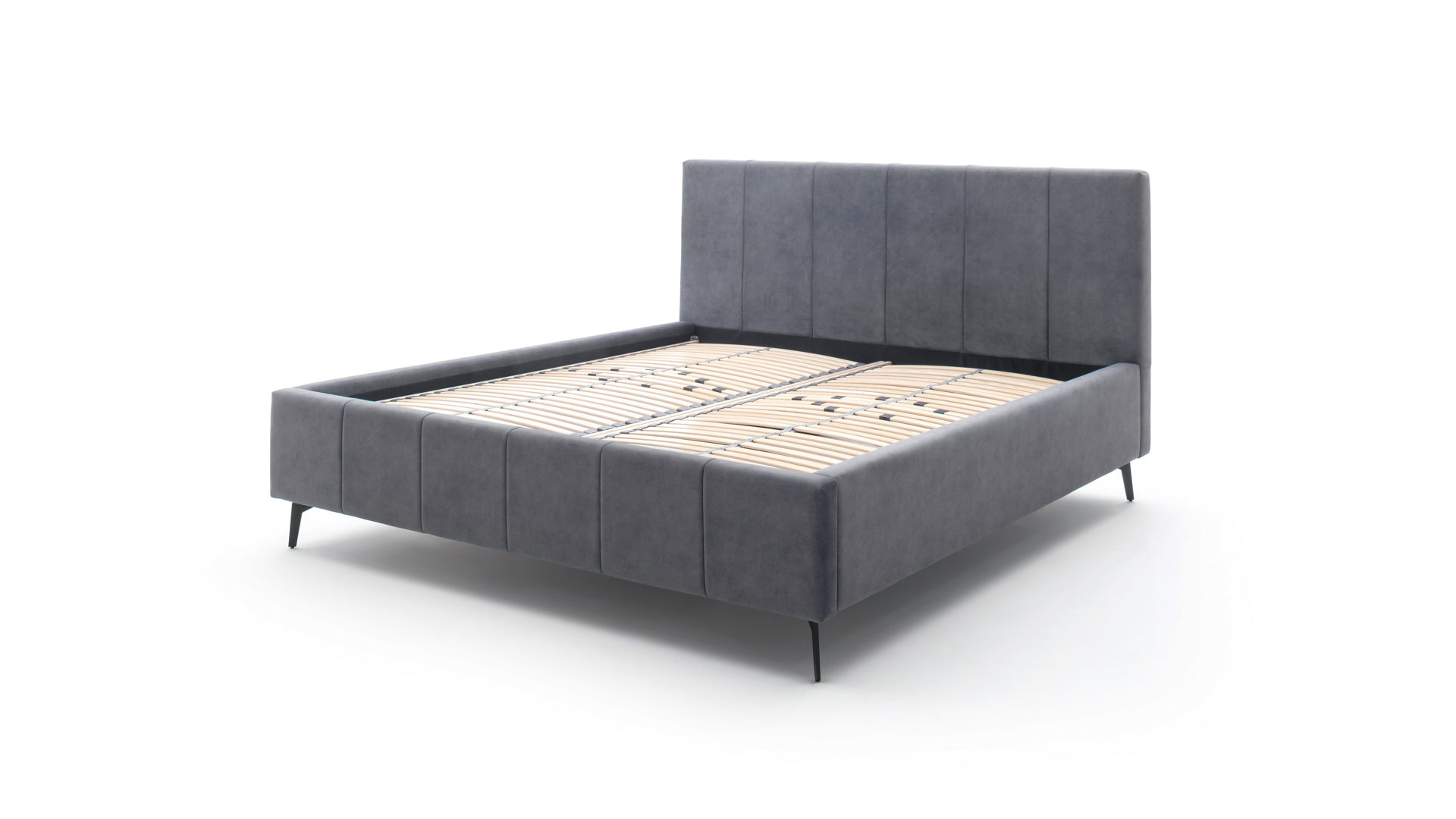 Polsterbett Meise.möbel aus Stoff in Anthrazit Polsterbettgestell Lizzano mit Bettkasten anthrazitfarbener Samtbezug Cloud 84 & Metallfüße - Liegefläche ca. 180 x 200 cm