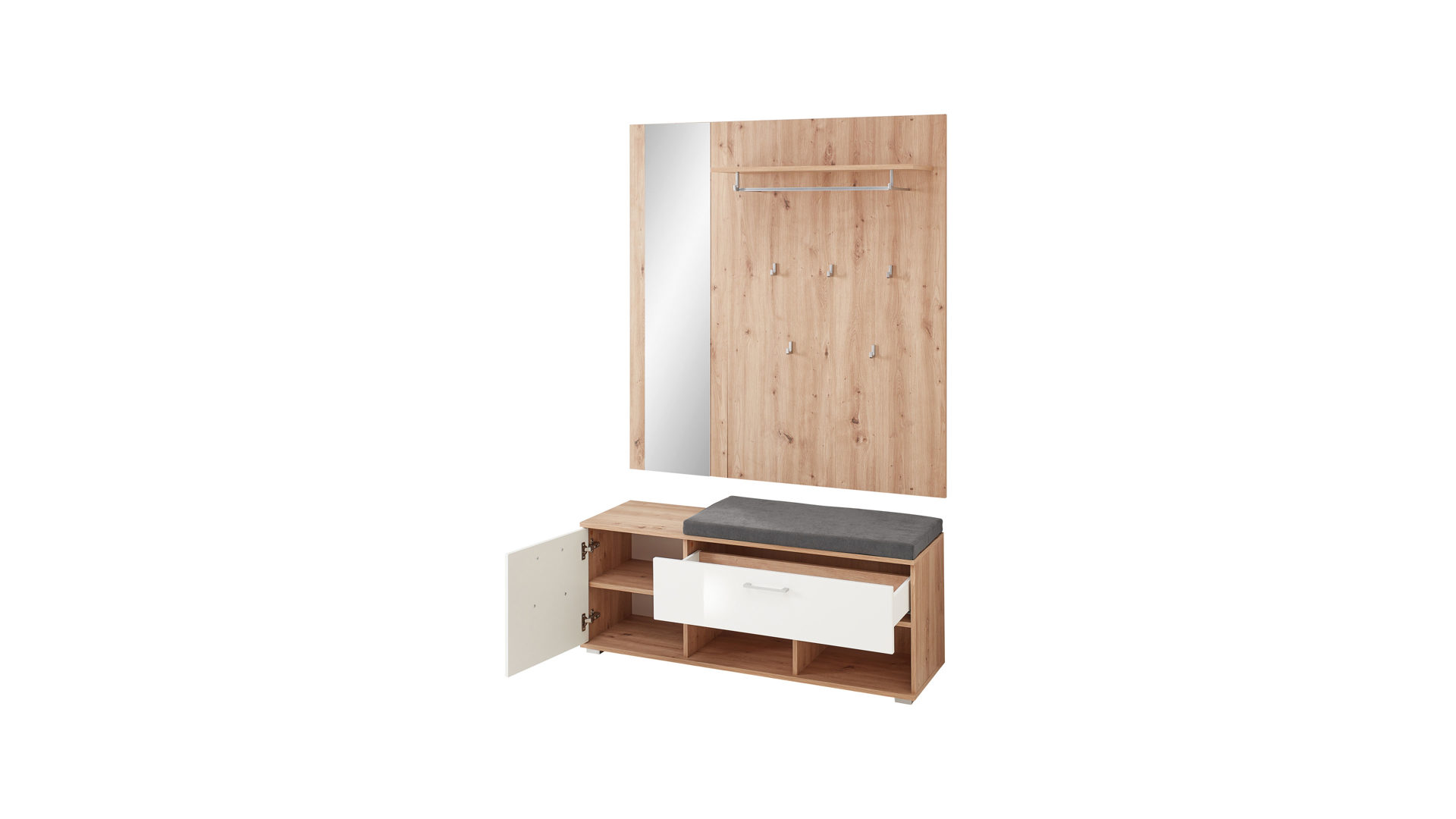 Garderoben-Set Innostyle aus Holz in Weiß Garderobenprogramm Fun - Komplett-Set Weiß & Artisan Eiche, Hirnholz - zweiteilig