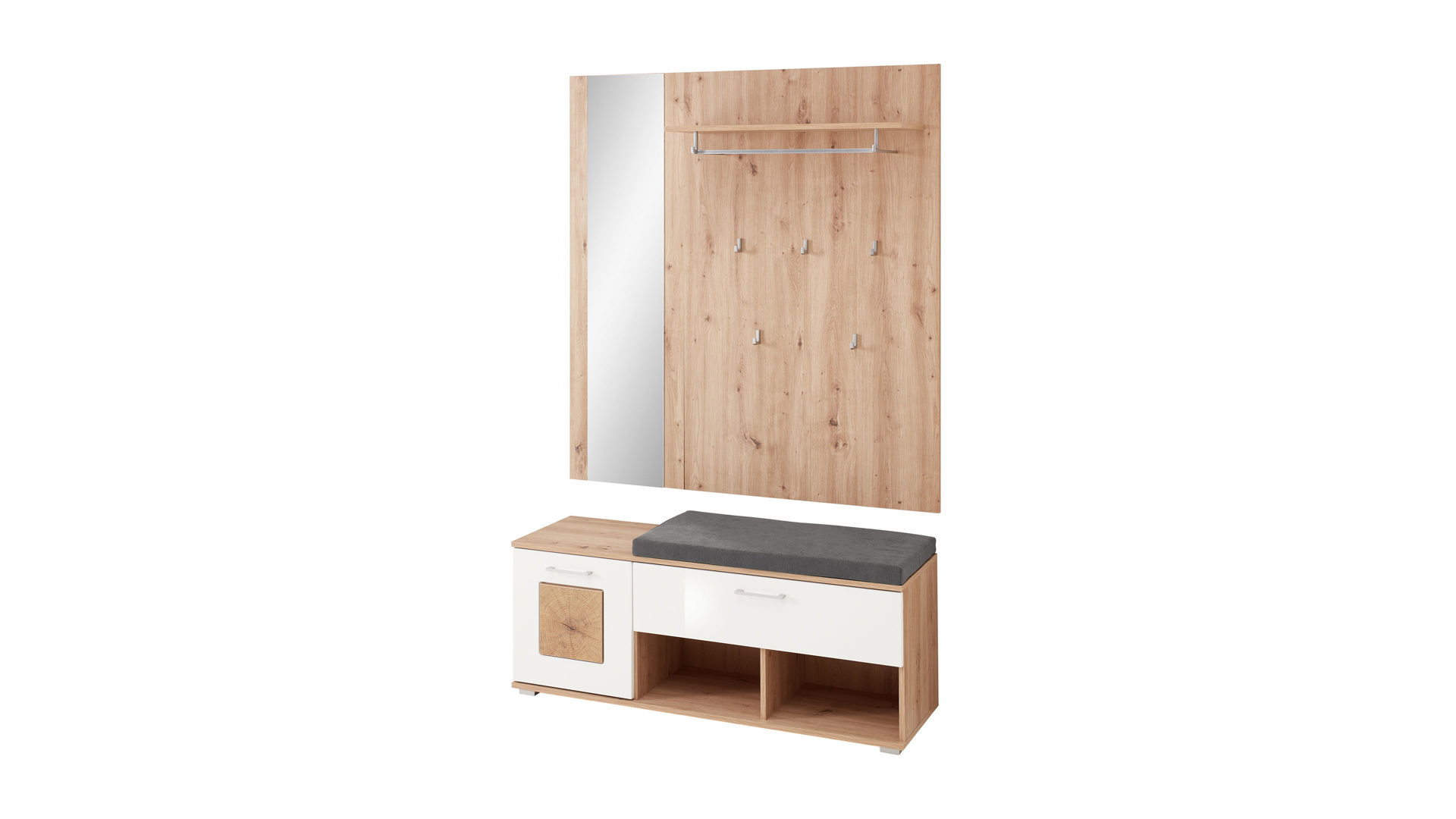 Garderoben-Set Innostyle aus Holz in Weiß Garderobenprogramm Fun - Komplett-Set Weiß & Artisan Eiche, Hirnholz - zweiteilig