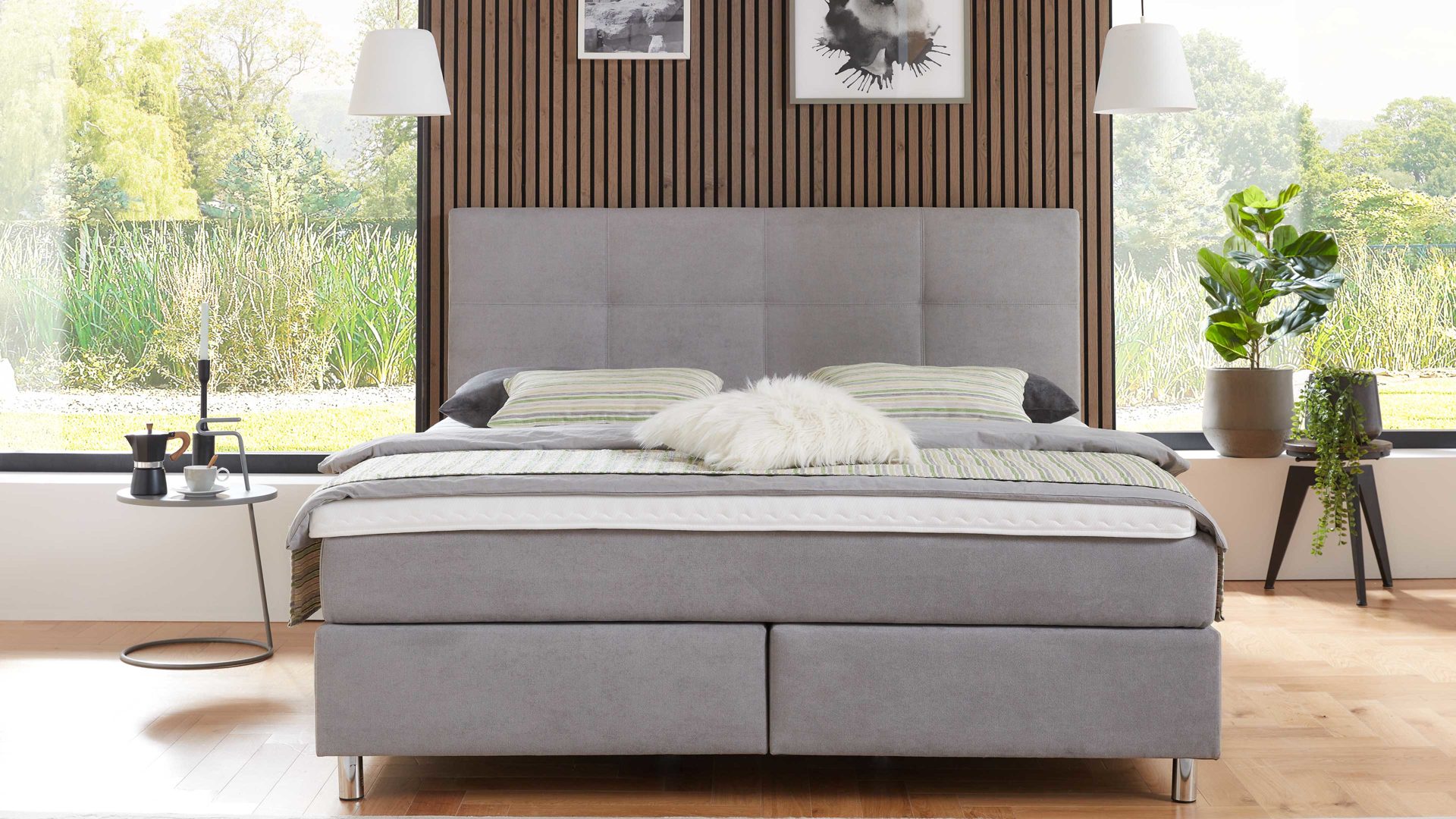 Boxspringbett comfortmaster besser sitzen, liegen, leben aus Stoff in Hellgrau Comfortmaster Boxspringbett Karat Classic 3 hellgrauer Stoffbezug Camal 106 - Liegefläche ca. 180 x 200 cm