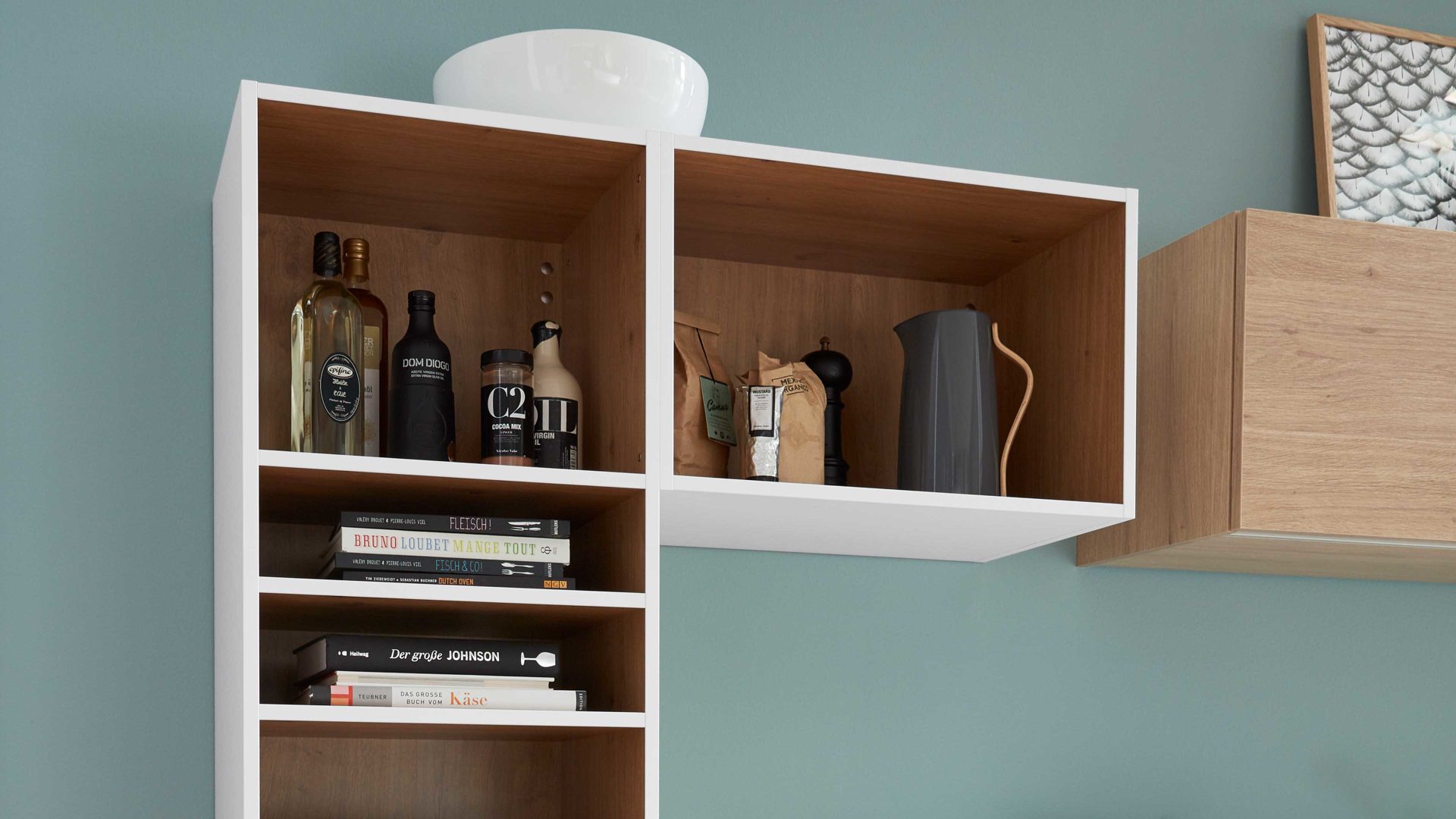 Einbauküche WERT KÜCHE® aus Holz in Holzfarben WERT KÜCHE® Ulrike mit SIEMENS Einbaugeräten Brilliantweiß & Asteiche - Stellfläche ca. 340 x 249 cm