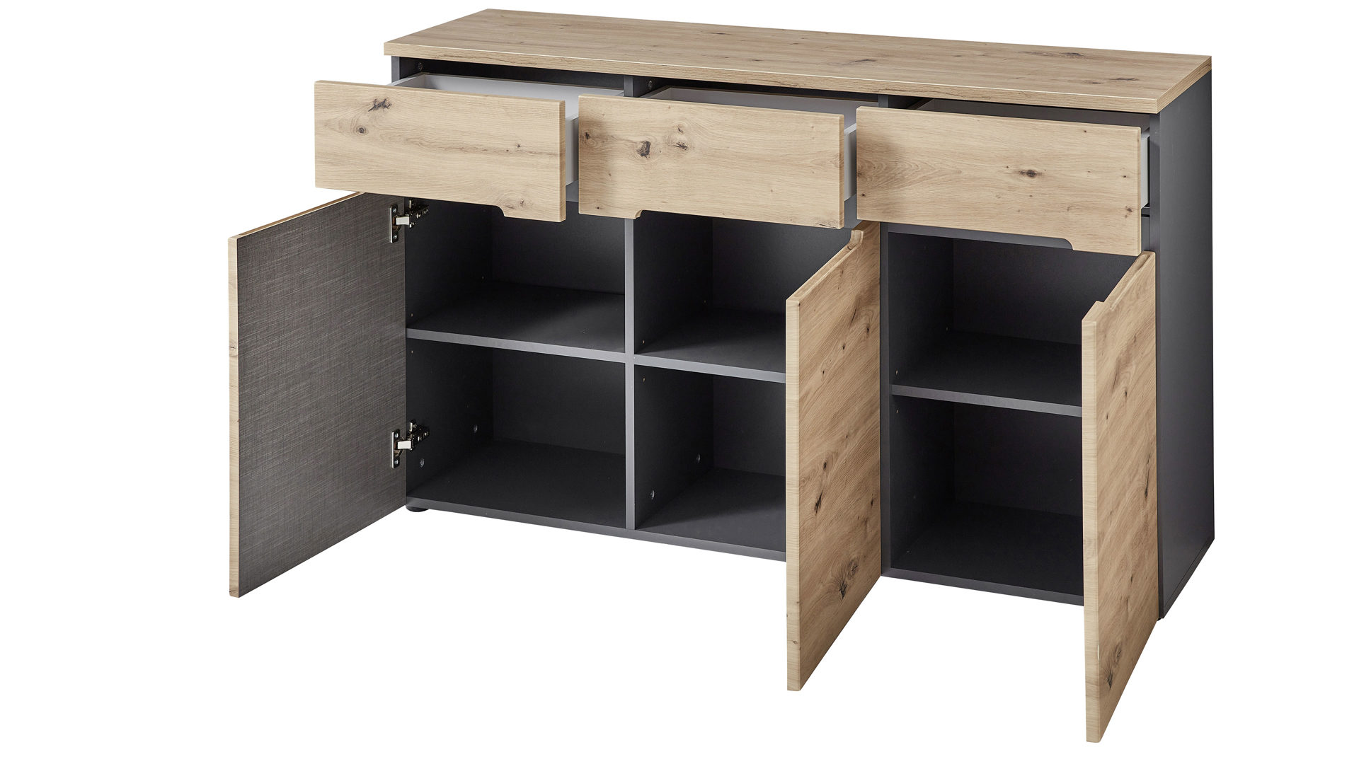 Kommode Innostyle aus Holz in Holzfarben Kommodenserie Memphis Artisan Eiche & Graphit - Breite ca. 135 cm