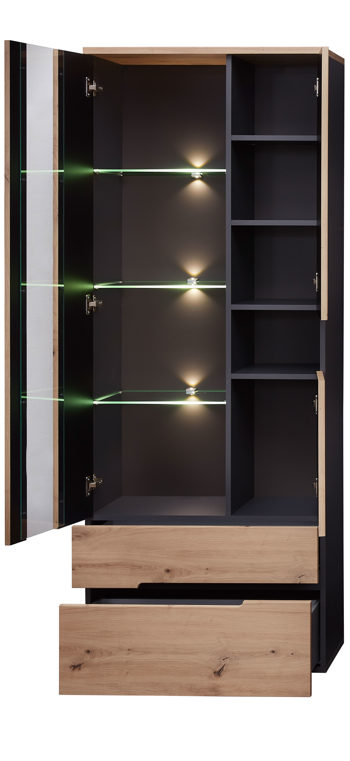 Vitrine Innostyle aus Holz in Holzfarben Wohnzimmer Serie Memphis - Vitrine Artisan Eiche & Graphit - ca. 75 x 197 cm