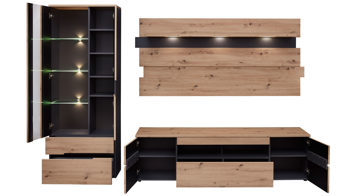 Wohnwand Innostyle aus Holz in Holzfarben Wohnzimmer Serie Memphis - Wohnwand Artisan Eiche & Graphit - dreiteilig
