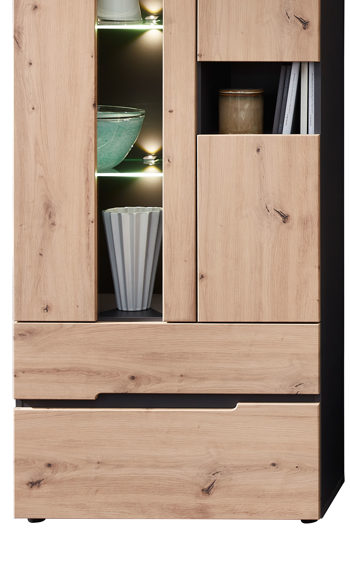Vitrine Innostyle aus Holz in Holzfarben Wohnzimmer Serie Memphis - Vitrine Artisan Eiche & Graphit - ca. 75 x 197 cm