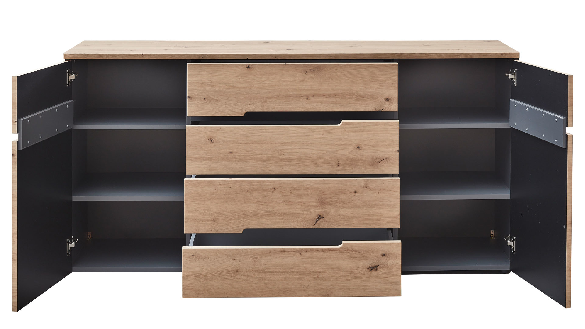 Sideboard Innostyle aus Holz in Holzfarben Wohnzimmer Serie Memphis - Sideboard Artisan Eiche & Graphit - Breite ca. 165 cm