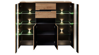 Highboard Innostyle aus Holz in Holzfarben Wohnzimmer Serie Memphis - Highboard Artisan Eiche & Graphit - Höhe ca. 127 cm