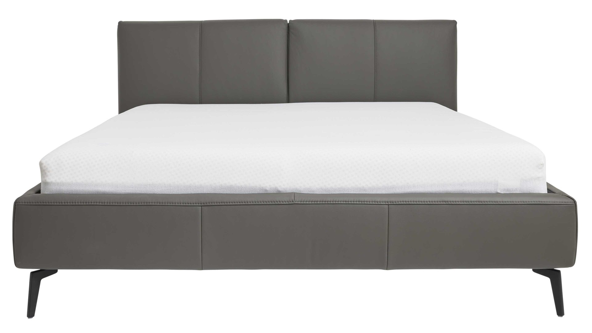 Bettgestell Interliving aus Leder in Grau Interliving Polsterbett Serie 1416 - Polsterbettgestell graues Leder Torro - Liegefläche ca. 180 x 200 cm