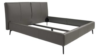 Bettgestell Interliving aus Leder in Grau Interliving Polsterbett Serie 1416 - Polsterbettgestell graues Leder Torro - Liegefläche ca. 180 x 200 cm