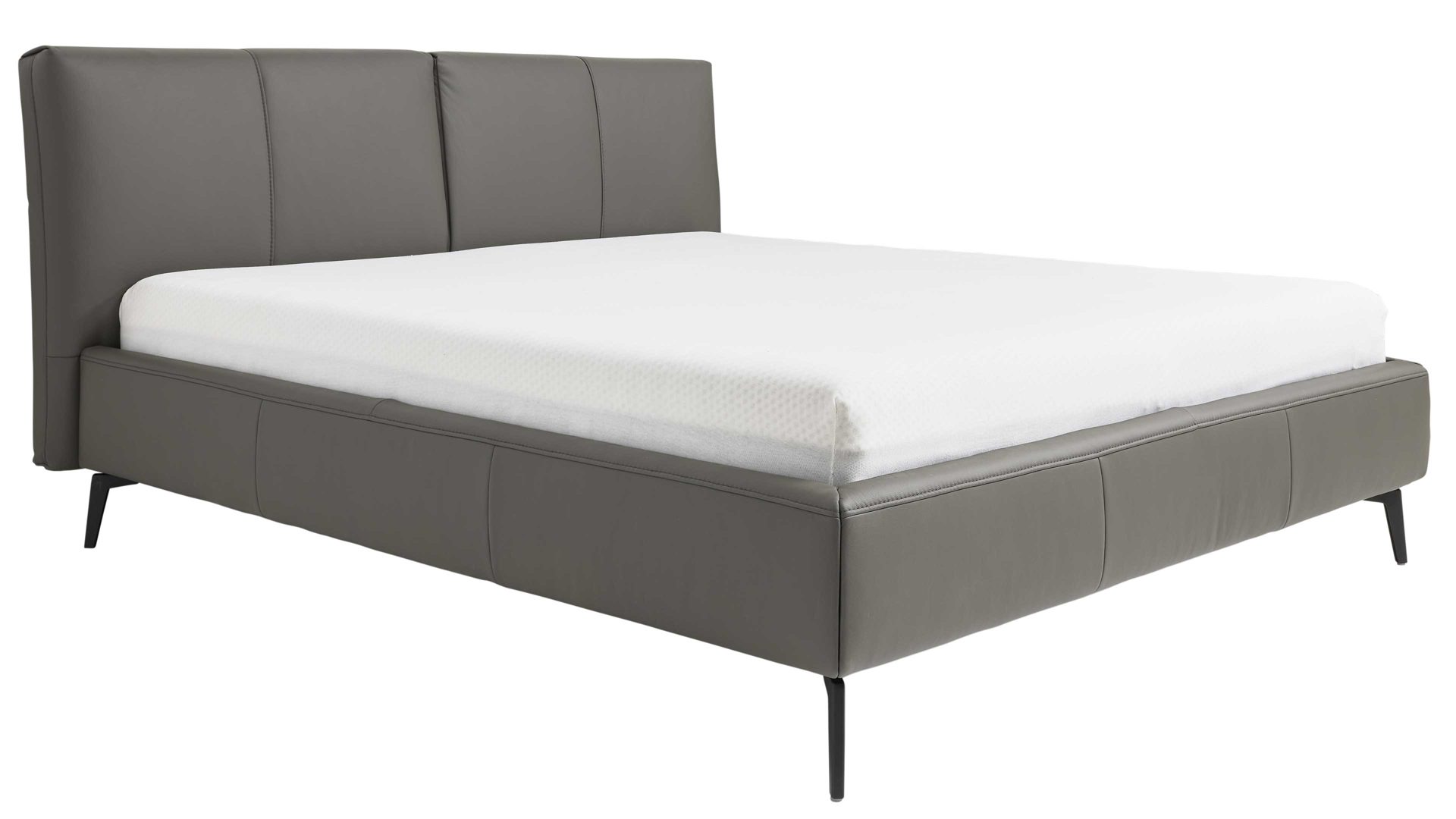 Bettgestell Interliving aus Leder in Grau Interliving Polsterbett Serie 1416 - Polsterbettgestell graues Leder Torro - Liegefläche ca. 180 x 200 cm