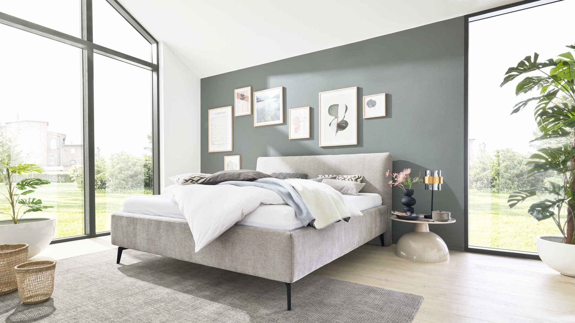 Bettgestell Interliving aus Stoff in Hellgrau Interliving Bettensystem Serie 1416 - Polsterbettgestell silberfarbener Bezug Balu 331002 - Liegefläche ca. 180 x 200 cm