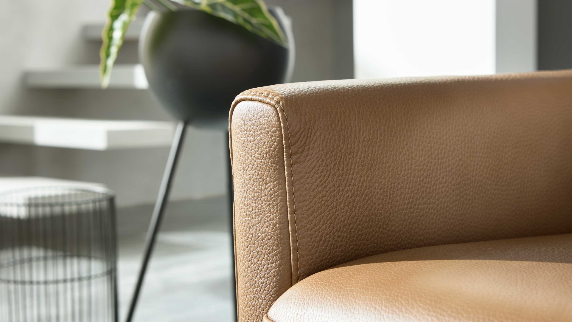 Zweisitzer Interliving aus Leder in Hellbraun Interliving Sofa Serie 4004 - Zweisitzer N100 fangofarbenes LongLife-Leder Z84-21 - Länge ca. 220 cm