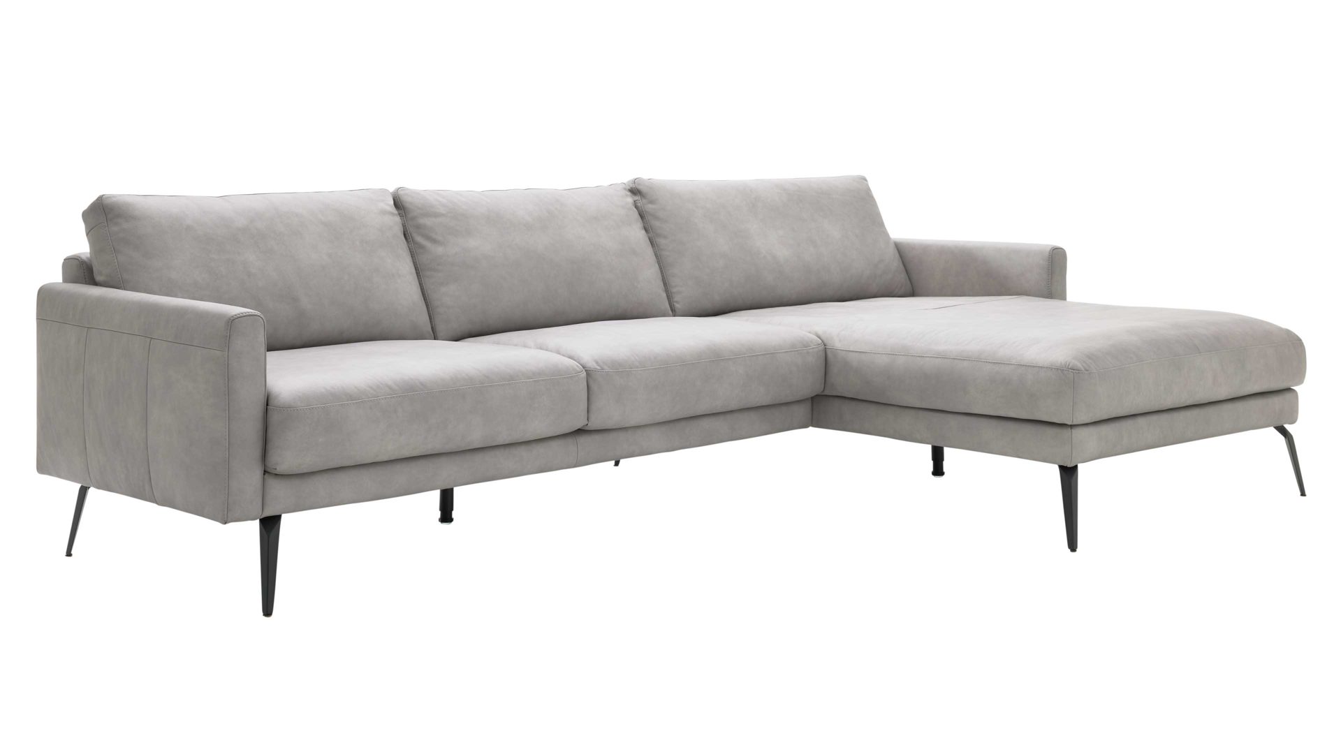 Ecksofa Interliving aus Leder in Hellgrau Interliving Sofa Serie 4004 - Ecksofa hellgraues Longlife-Leder Z69-22 - Stellfläche ca. 276 x 170 cm