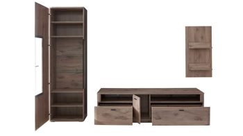 Wohnwand Mca furniture aus Holz in Holzfarben Wohnprogramm Prato - Wohnwand Viking Oak - dreiteilig, Breite ca. 270 cm