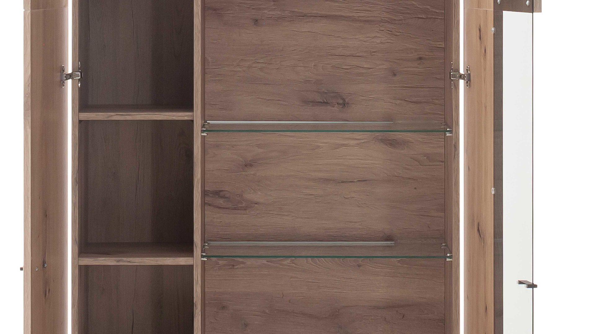 Vitrine Mca furniture aus Holz in Holzfarben Wohnprogramm Prato - Kombivitrine Viking Oak, zwei Türen - ca. 90 x 199 cm